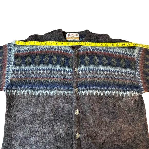 JANTZEN Vintage Brown Multi Color Fair Aisle Wool & Mohair Button Cardigan XL - Picture 9 of 12